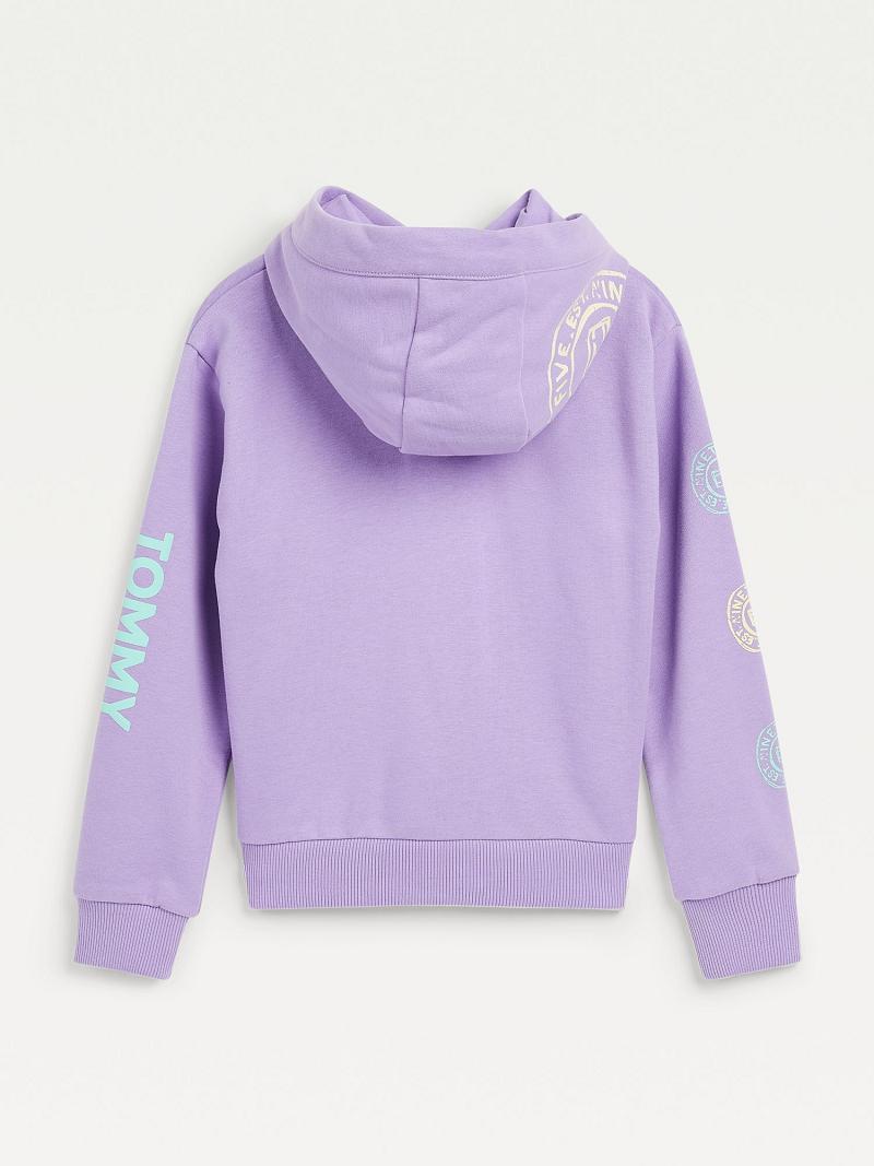 Lány Tommy Hilfiger Organic Pamut Pastel Print Hoodies Lila | HU 1784AHK